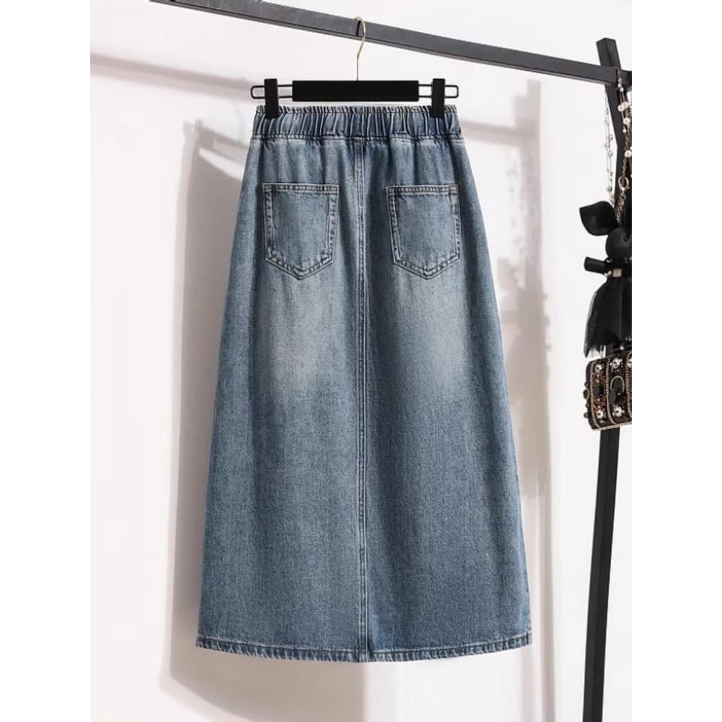 Saia jeans feminina em formato de pêra, 2025, primavera, novo estilo, tamanho grande, cintura elástica, aparência mais f