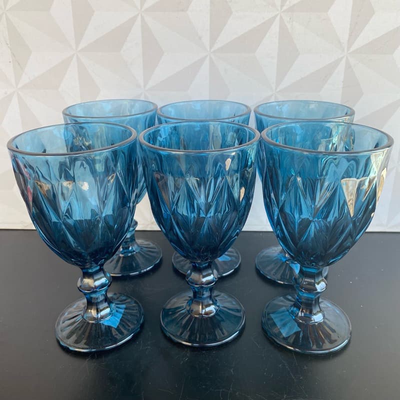 Conjunto Taças Vidro Azul Milbani 330ml Jogo 6 Peças Taça Bebida Mesa Decor Premium Casa Presente
