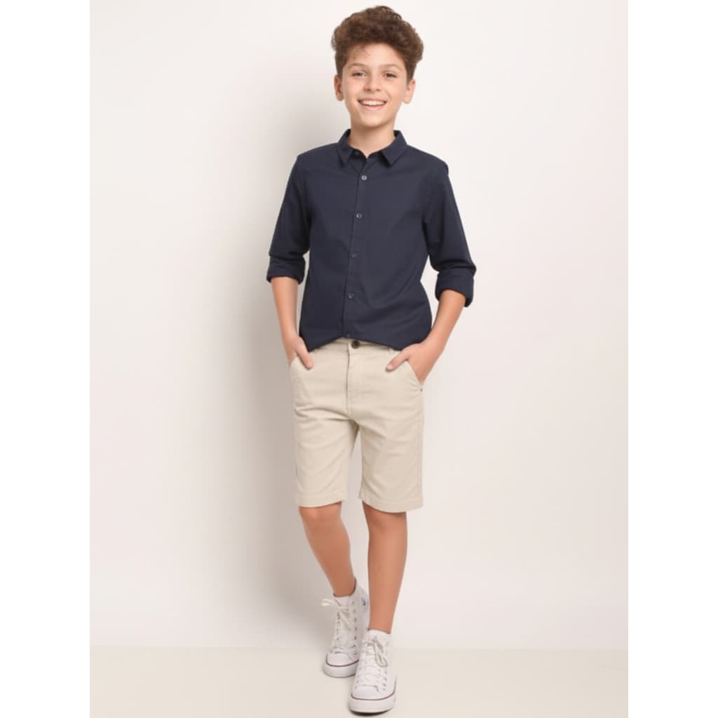 Bermuda de Sarja Infanto-Juvenil Menino Premium Cós Regulável Bolsos Funcionais Dia a dia Casual