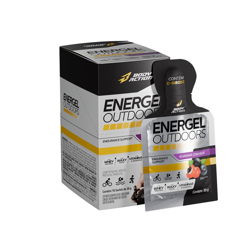 Energel Outdoors Cx C/10 sachês - Body Action (Caixa Fechada, Gel de Carboidratos)