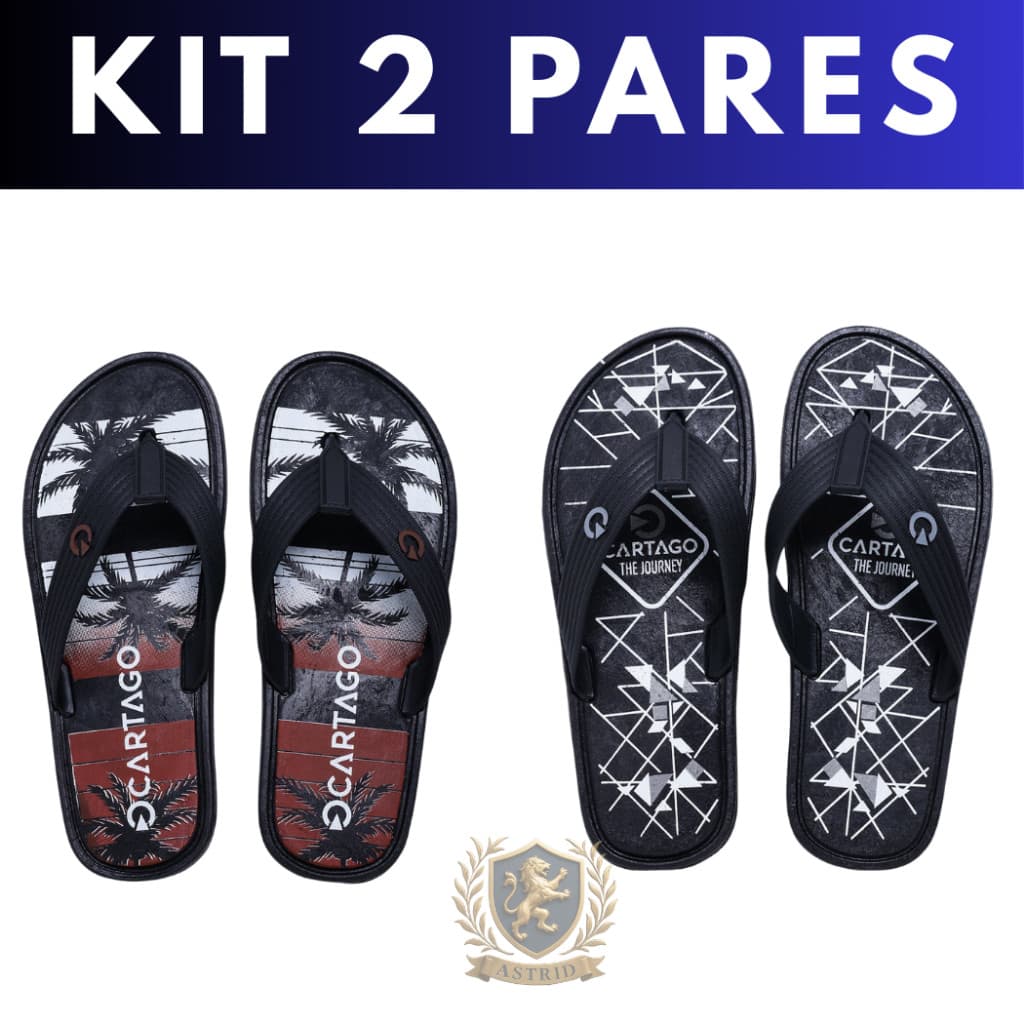 Kit 2 Pares Chinelo Masculino Sandália Tiras Reforçadas Borracha Antiderrapante