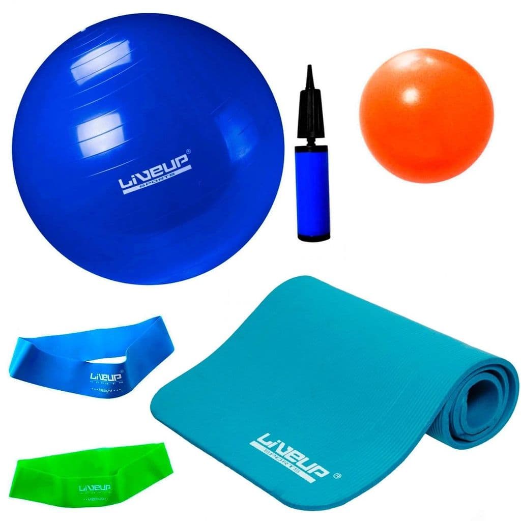 Kit Treino Colchonete + Bola 65cm + Mini Bomba + 2 Mini Bands + Overball 25cm