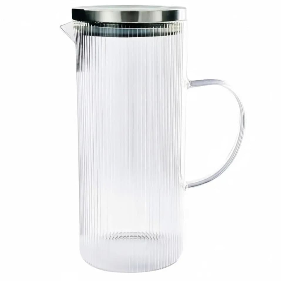 Jarra Vidro Borossilicato Marine Com Tampa Em Inox 1,4L Suco Água Resistente