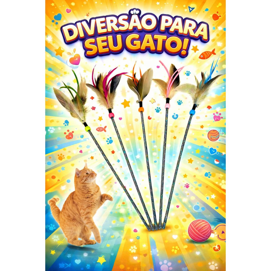 Brinquedo para Gatos Varinha com Penas e Sino