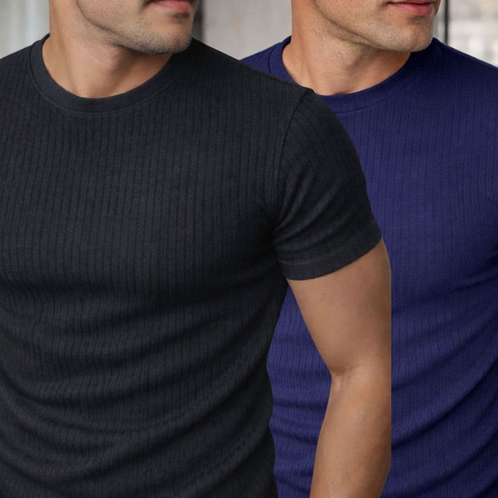 Kit 2 Camiseta Masculina Canelada Camisa Gola Media Texturizada