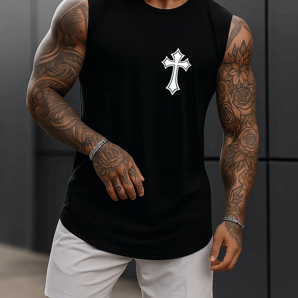 Regata Masculina Academia Algodão 100% Estampada Cruz Louca Premium Treino Fitness Casual Streetwear Verão