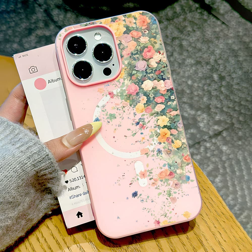 Capa Capinha Para iPhone 16 15 14 Plus 13 12 11 Pro Max 2 Em 1 Flor Magnética Carga Sem Fio Fosco Silicone Anti-Impacto