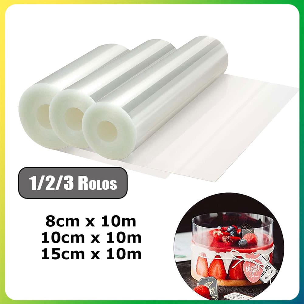 Rolo de acetato transparente PET de plástico de 1/2/3 peças 8/10/15cm x 10m para pastelaria e feito à mão em geral
