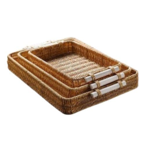 Kit 3 Bandejas Retangulares Madeira Natural Design Elegante Organização Versátil