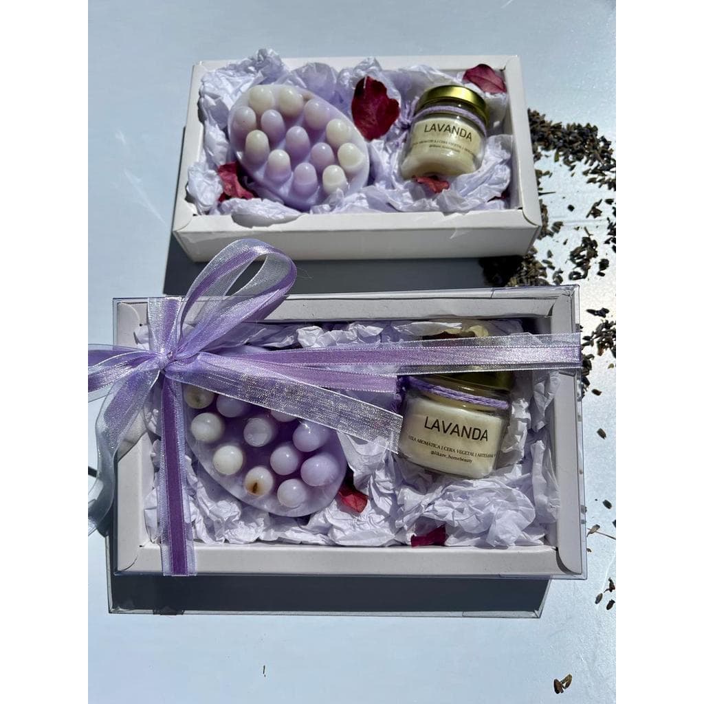 Kit Presente Vela Aromática e Sabonete Massageador Lavanda