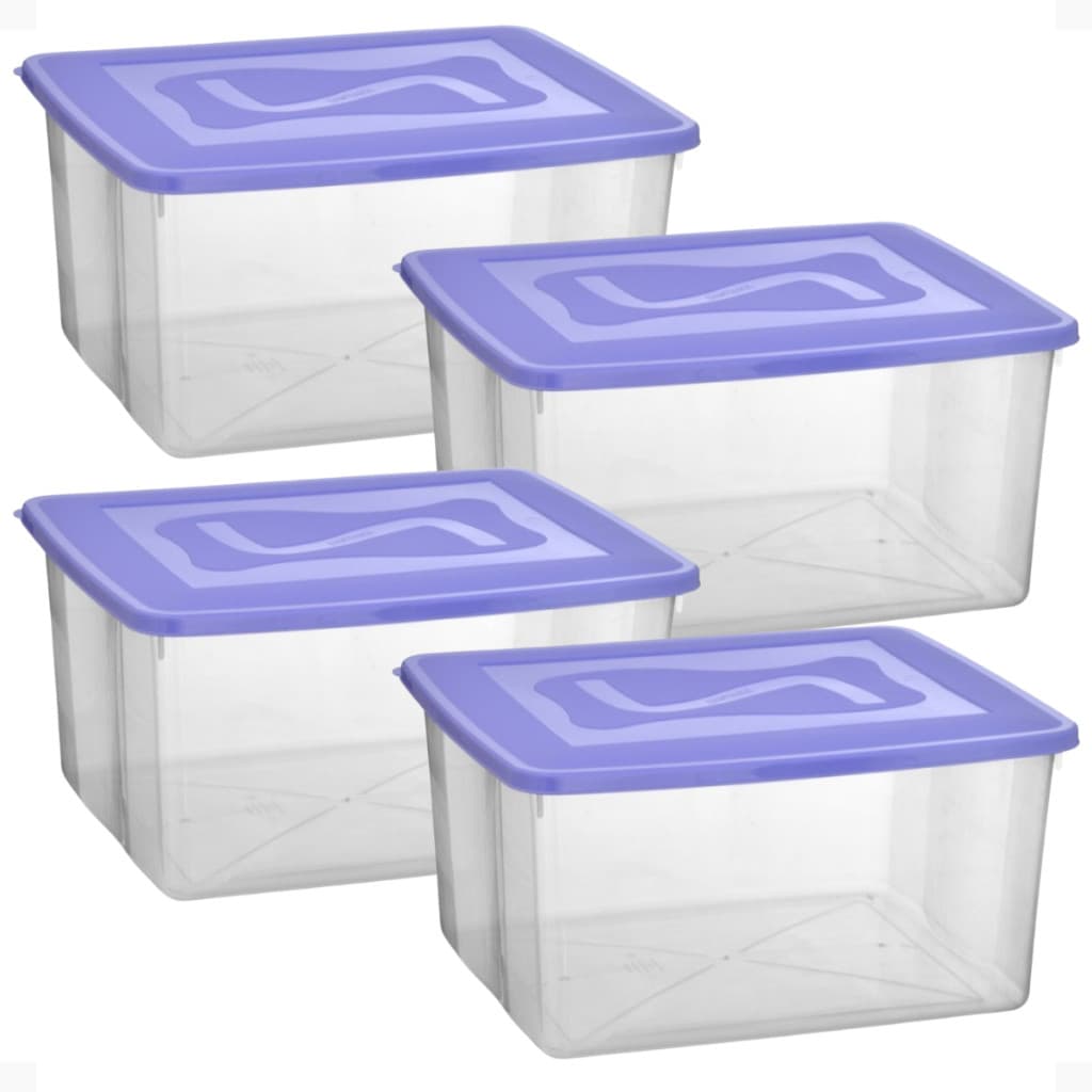 CONJUNTO 4 Caixas Organizadoras Topa Tudo 31 Litros com Tampa – Transparente com Tampa Colorida