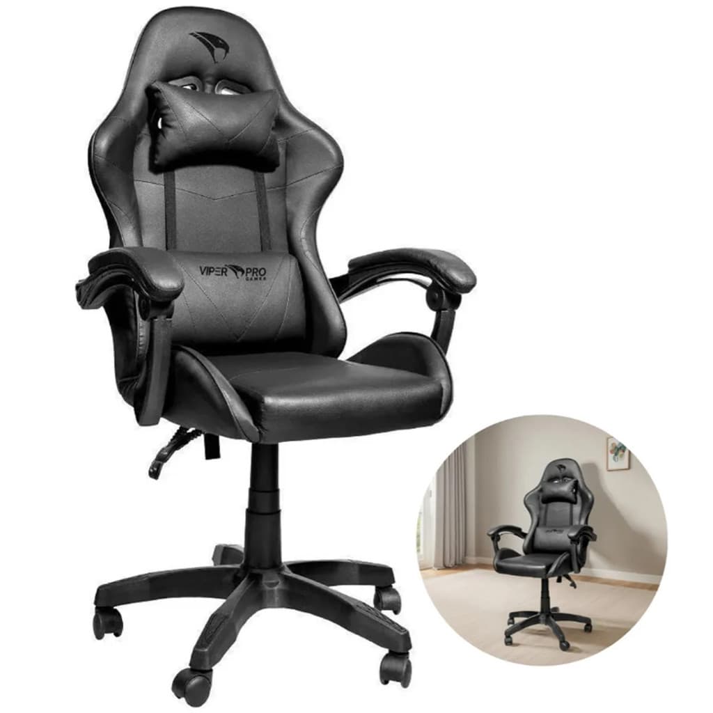 Cadeira Gamer Giratoria Ergonômica Confortável Python Racer Escritório Preta Viper Pro Vp001