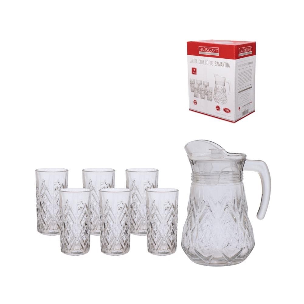 Conjunto Jarra 1L c/ 6 Copos 250ml Vidro Samantha Elegante Hauskraft