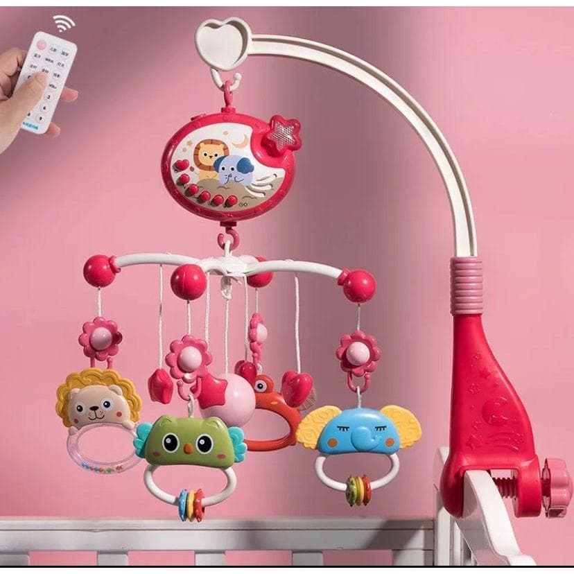 Brinquedo MultiFuncional Criança Recém Nascido Cabeceira Móbile Berço Chocalho Com Projeção De Luzes Som Controle Remoto