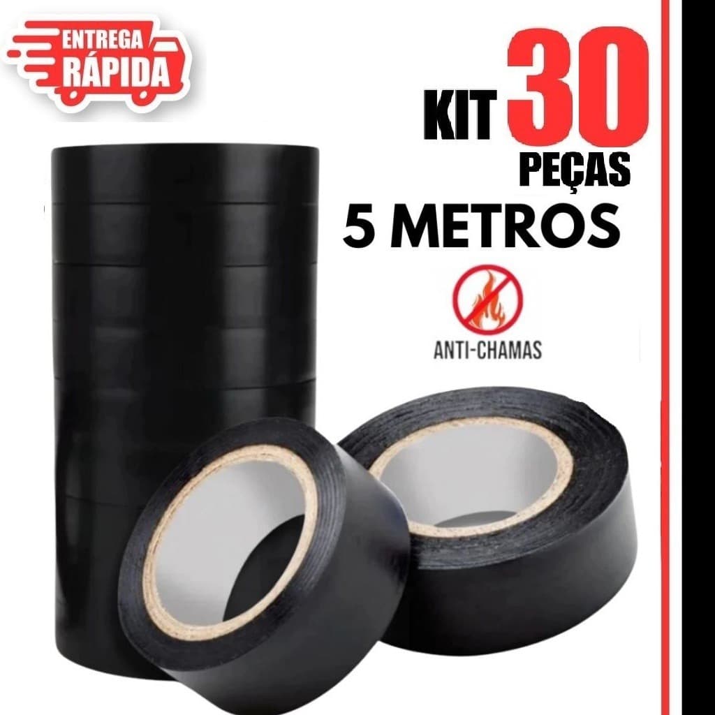 Kit 30 Fita Isolante Antichamas Preta 5 Metros Alta Qualidade e durabilidade