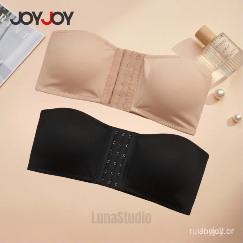 Joyjoy Kit1/2 Sutiã Sem Alças Fechamento Frontal Três Níveis Top Sem Alças Reforçado com Almofadas Removíveis Preto Bege