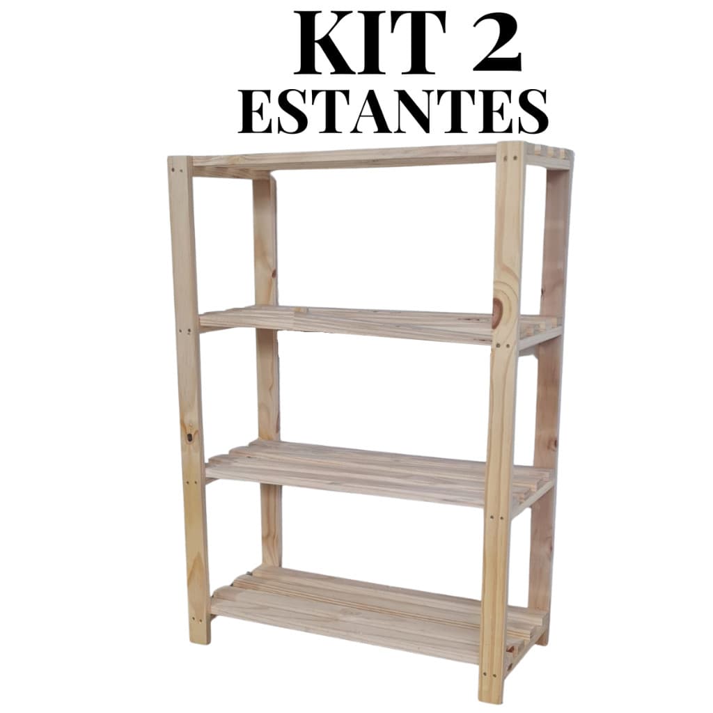 Kit 2 Estantes Com 4 Prateleiras De Madeira Moderna Pinus
