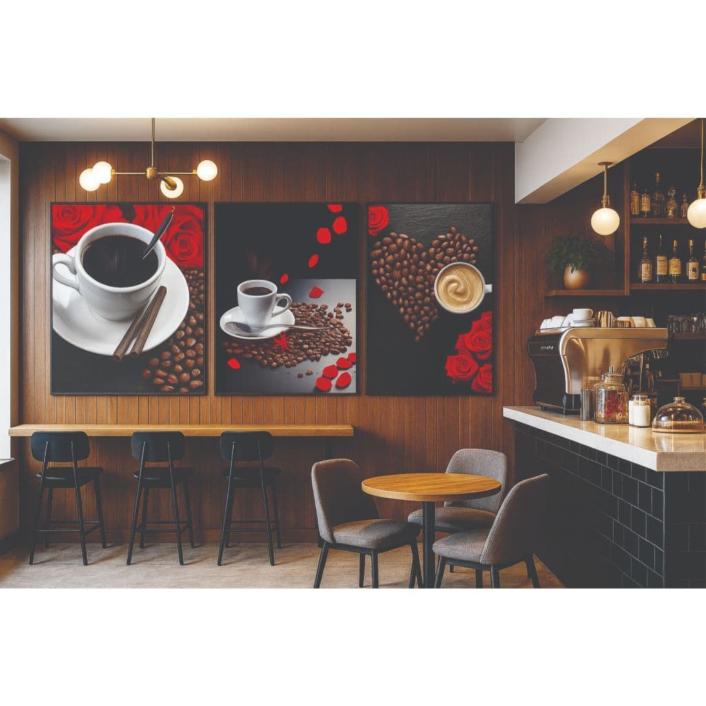 Quadro decorativo Kit cantinho do café 3 tela para lanchonete padaria cafeteria quadro cofee cozinha