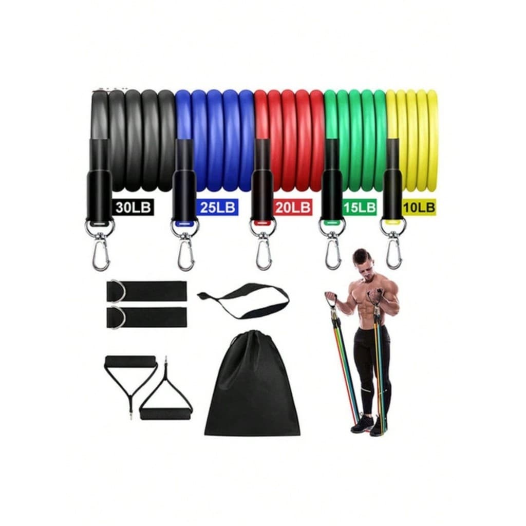 Kit Elástico11pc Extensor Treino Academia Exercícios Em Casa