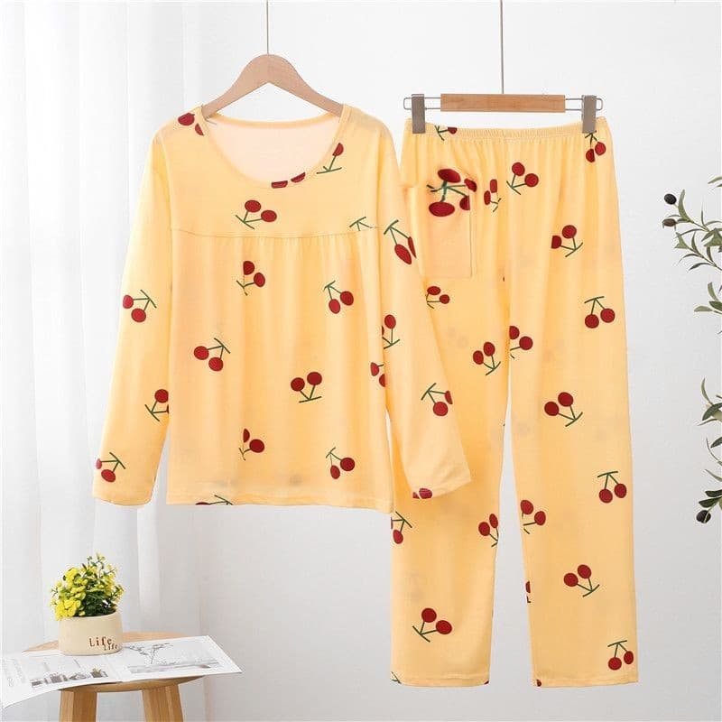 Primavera outono moda feminina de meia-idade jovem estilo fino pijamas da mãe conjunto absorvente de suor