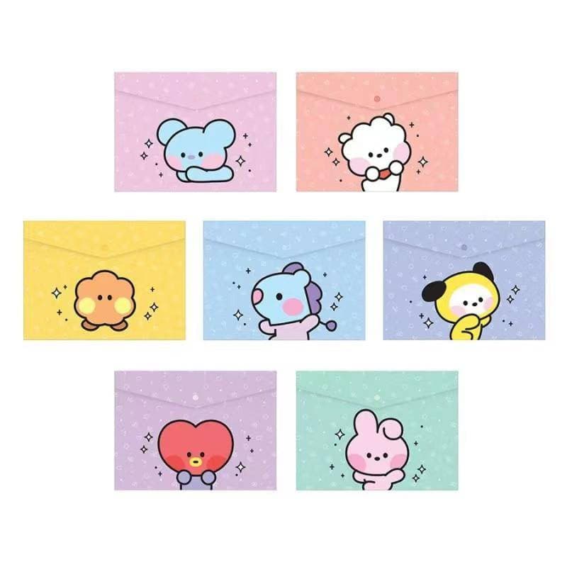 KPOP BTS BT21 PVC Transparente A4 Porta Arquivos Documentos Bolsa Para Encadernação De Folhas Soltas CHIMMY COOKY KOYA M