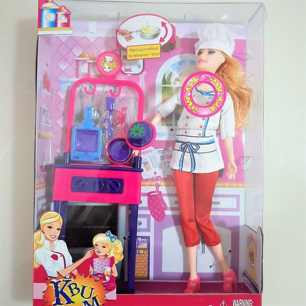 Boneca Cozinheira Chef De Cozinha Articulada Com Acessórios Panelas E Comidinha Brinquedo Menina
