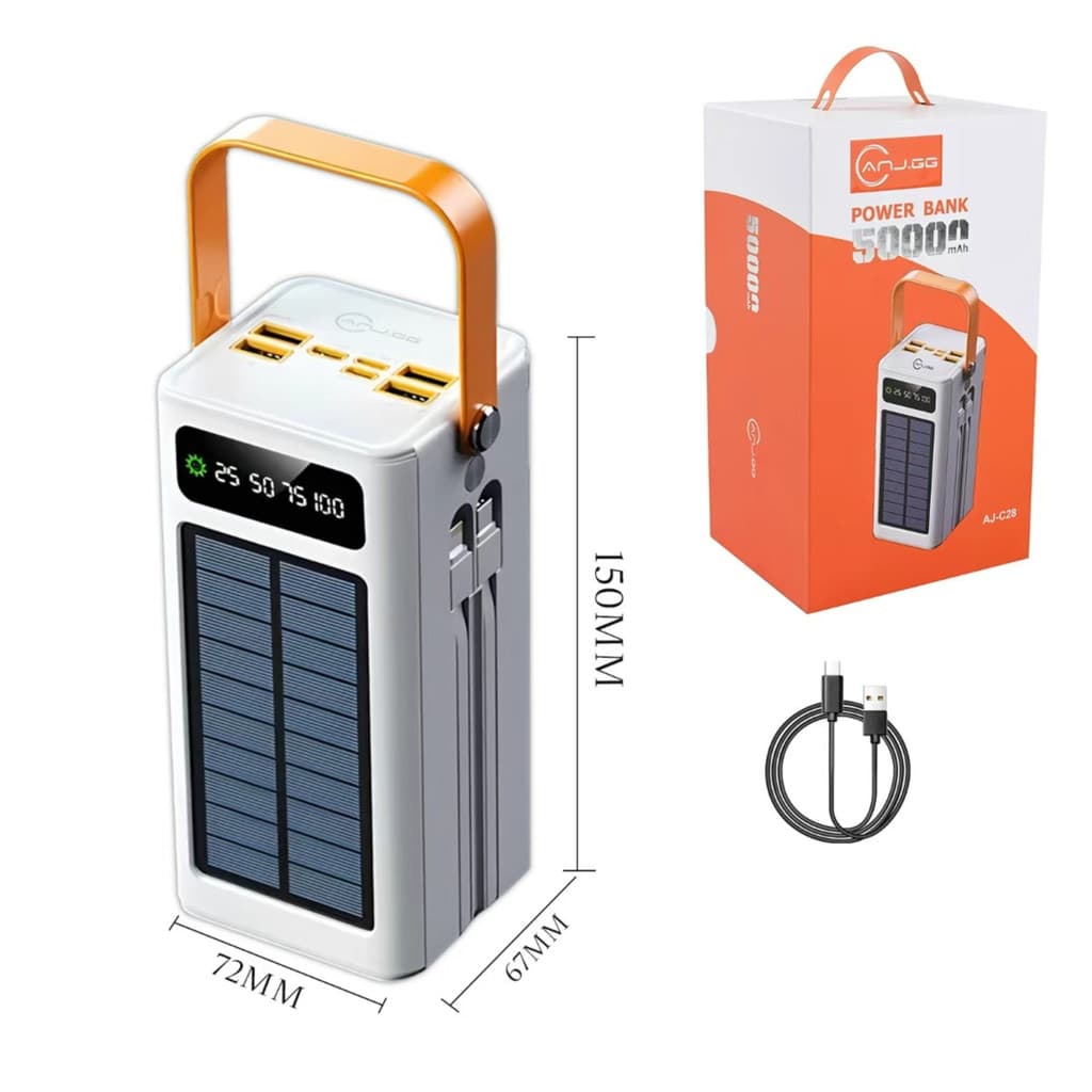 Power Bank Solar 50000mAh Carregador Portátil Grande Capacidade USB com Cabo Universal
