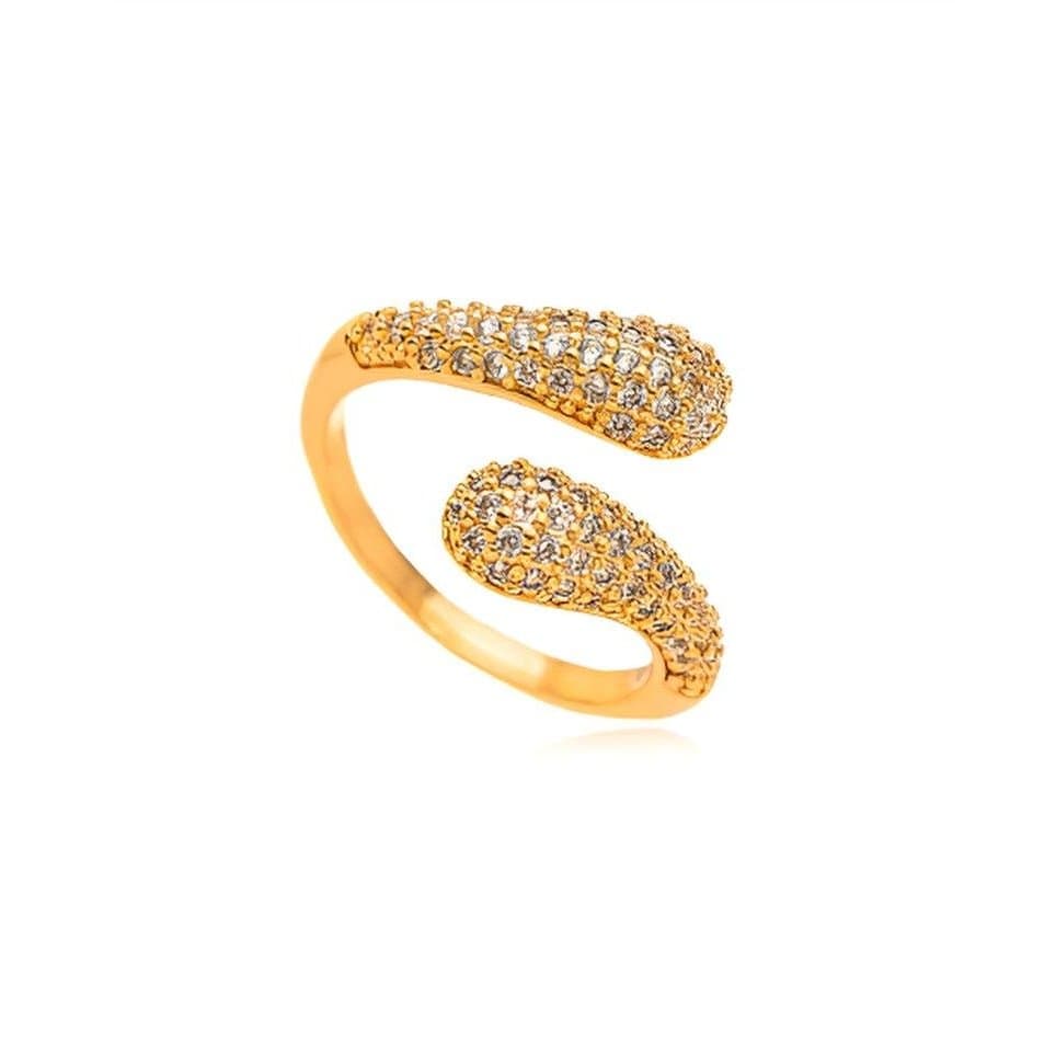 Anel Ajustável Cravejado Banho Ouro 18k