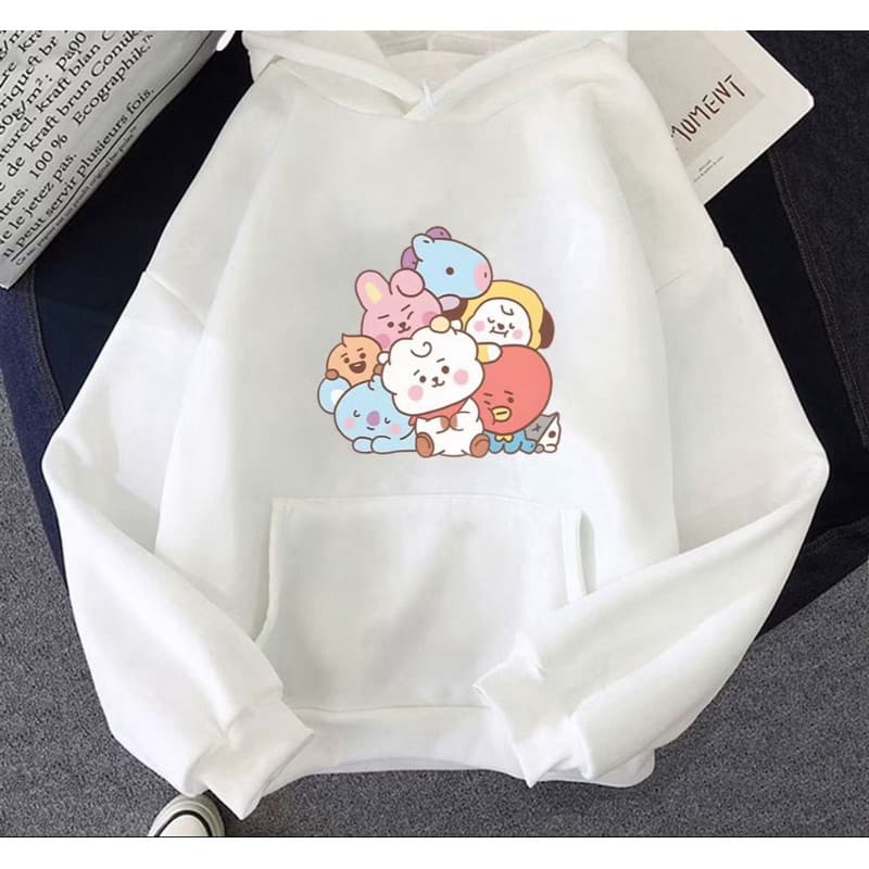 Bt21 Cartoon Kawaii Hoddie Woman Sweatshirts Manga Longa Moda Fofa Impressão Roupa De Inverno Harajuku Estética