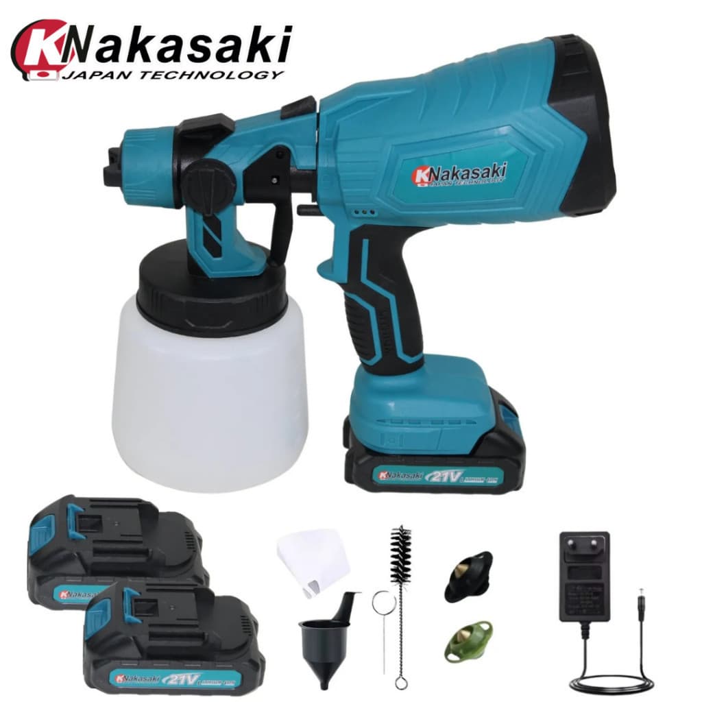 Pistola Pulverizadora de Líquidos de Pintura Elétrica 21v 2 Baterias HVLP 2 Bicos 1500ml Portátil Profissional
