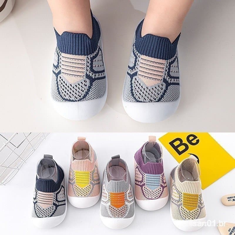 Sapatos para Bebês Meias Antiderrapantes para Berço Solado de Borracha Crianças Meninas Malha Meninos Solado Macio