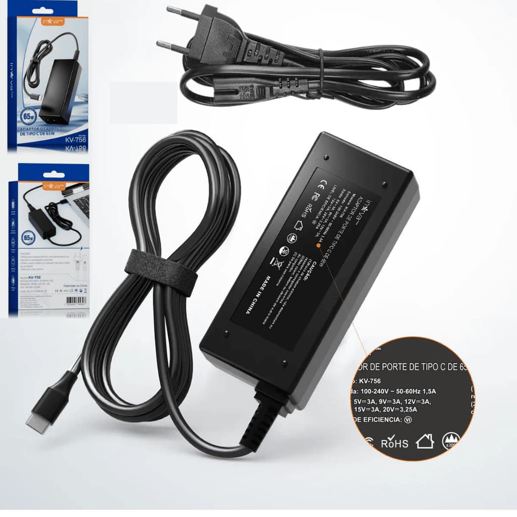 Fonte carregador p/ notebook lenovo dell hp 45w 65w type-c usb-c e celular
