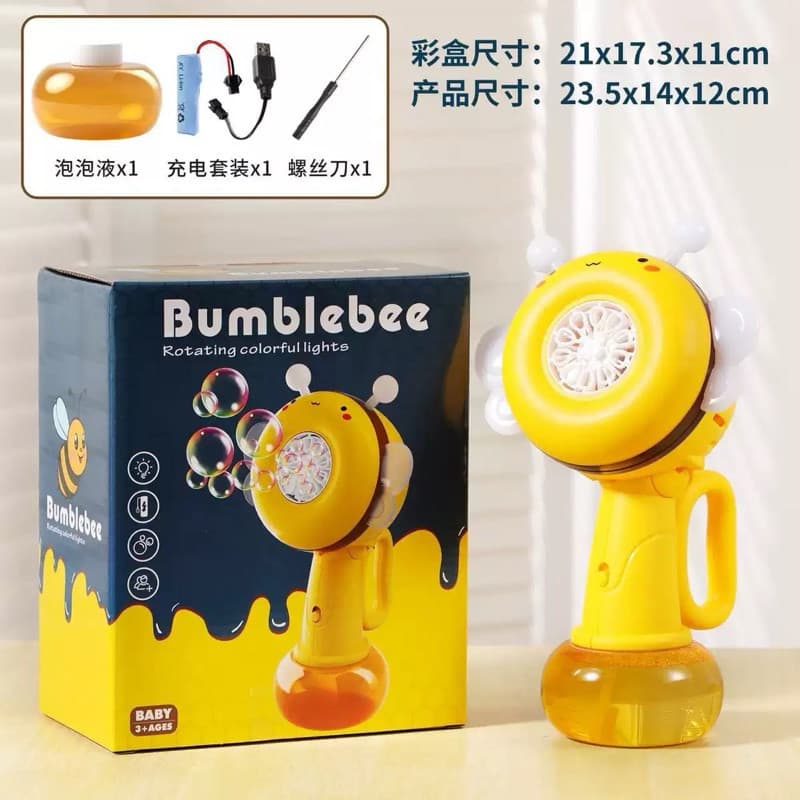 🐝 Máquina de Bolhas Infantil Abelha Elétrica com Luzes LED Rotativas e Recarga USB – Brinquedo Divertido