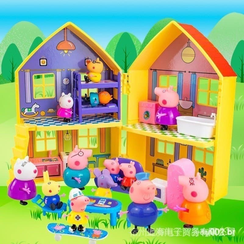 Brinquedos de Luxo Peppa Pig Casa Dupla Face Família Festa de Aniversário Figuras de Ação Boneca Educacional para Crianç