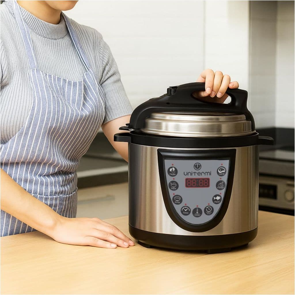 Panela De Pressão Digital Elétrica Inteligente 4l Inox Sabor E Praticidade 800w Cozimento Rápido