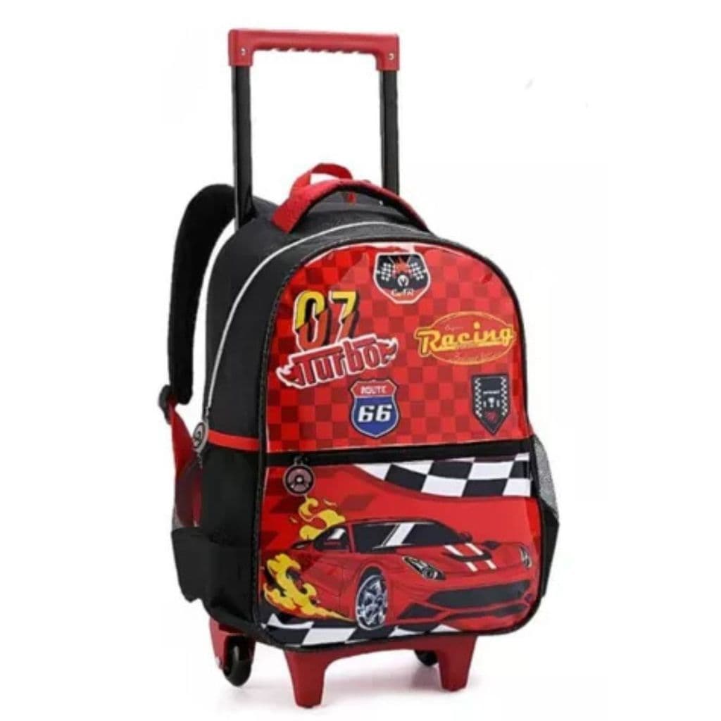Mochila Rodinhas Carros Escolar Vermelha Racing Infantil Denlex