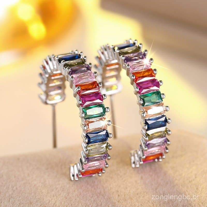 S925 prata esterlina colorido zircão brincos simples moda jóias senhoras presente