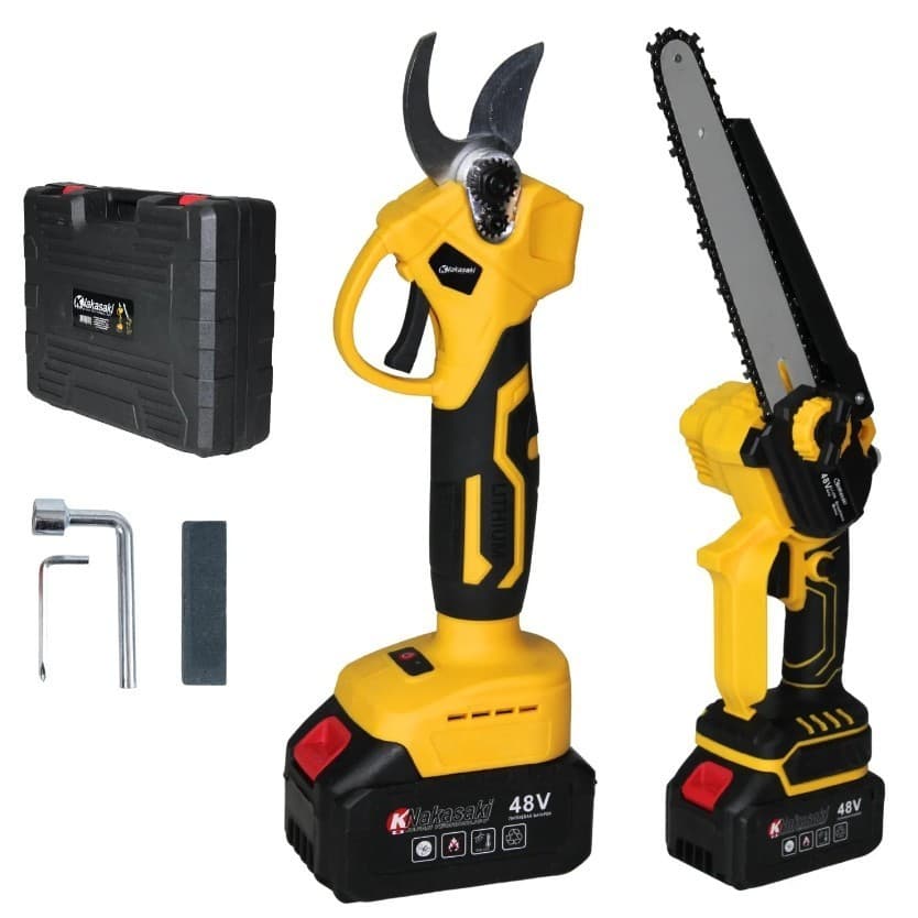 kit Motosserra Elétrica 6 Polegadas A Bateria + Tesoura de poda 48v Completa a Bateria