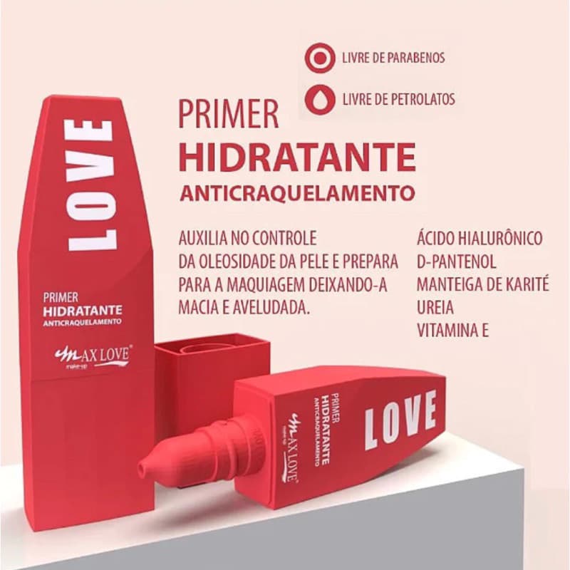Primer Hidratante Anticraquelamento Max Love 30ml | Pré Maquiagem, Hidratação e Pele Uniforme