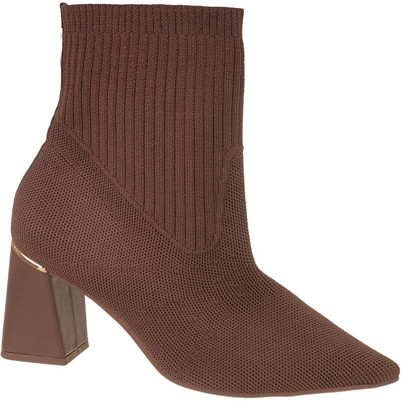 Bota Bebecê Knit Bico Fino Cano Curto Salto Bloco T7022-026