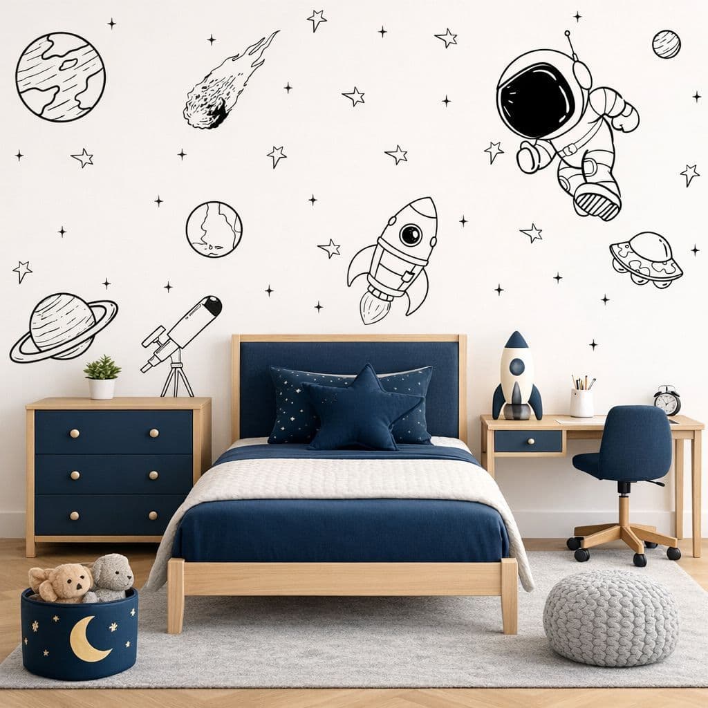 Adesivo parede Infantil astronauta galáxia universo foguete planetas estrelas II