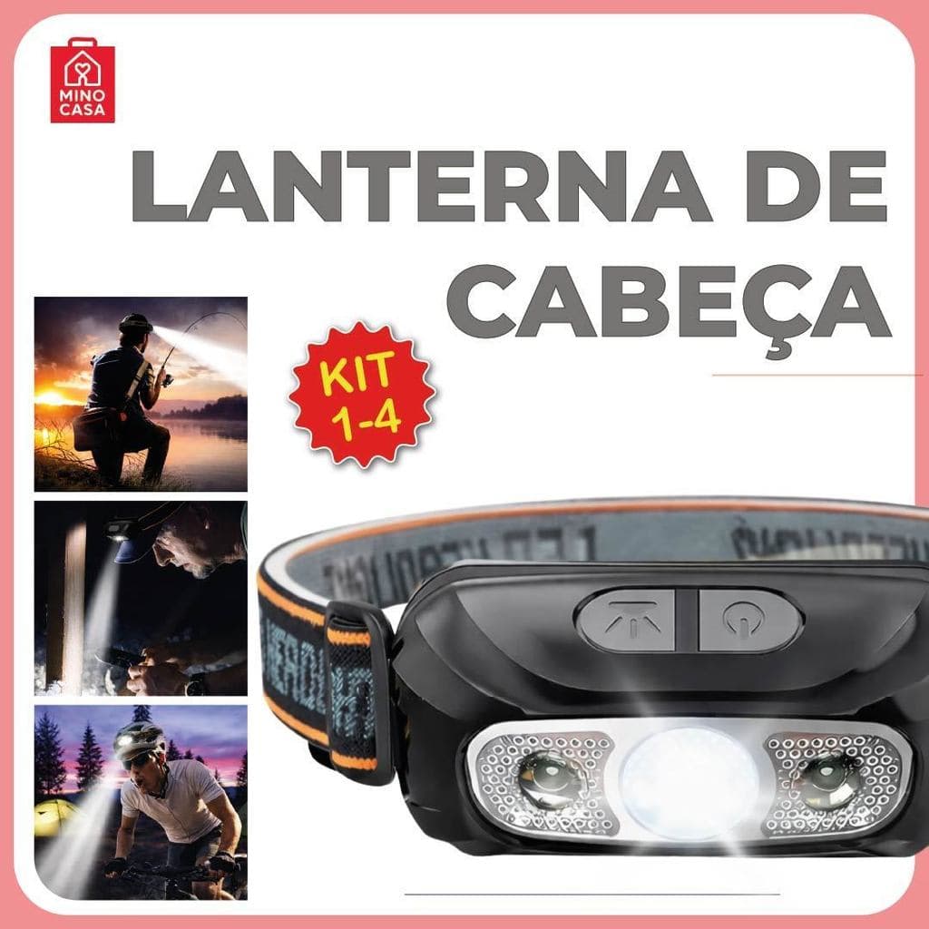 Lanterna de Cabeça Led Alta Potência com vidro óptico carregador USB Bivolt