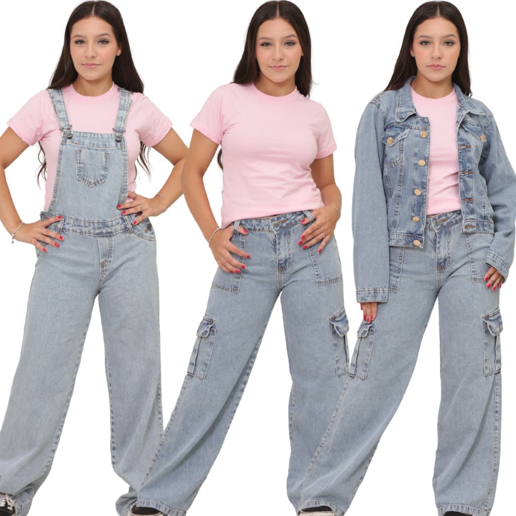 Roupa de menina marmorizada jeans infantil juvenil do 10 ao 16 cargo jaqueta jardineira calça e shorts MARMORIZADA