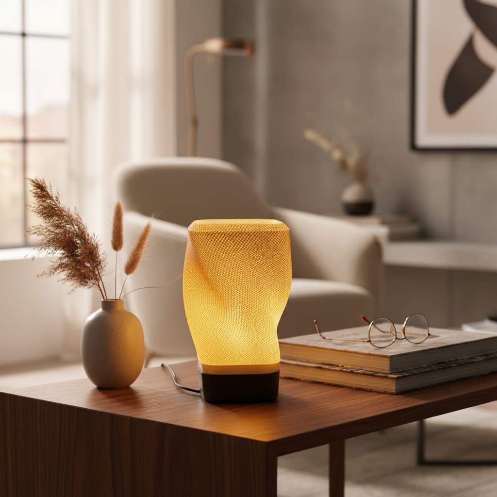 Abajur De Mesa C/ Lâmpada Estrutura Creme Com Marrom