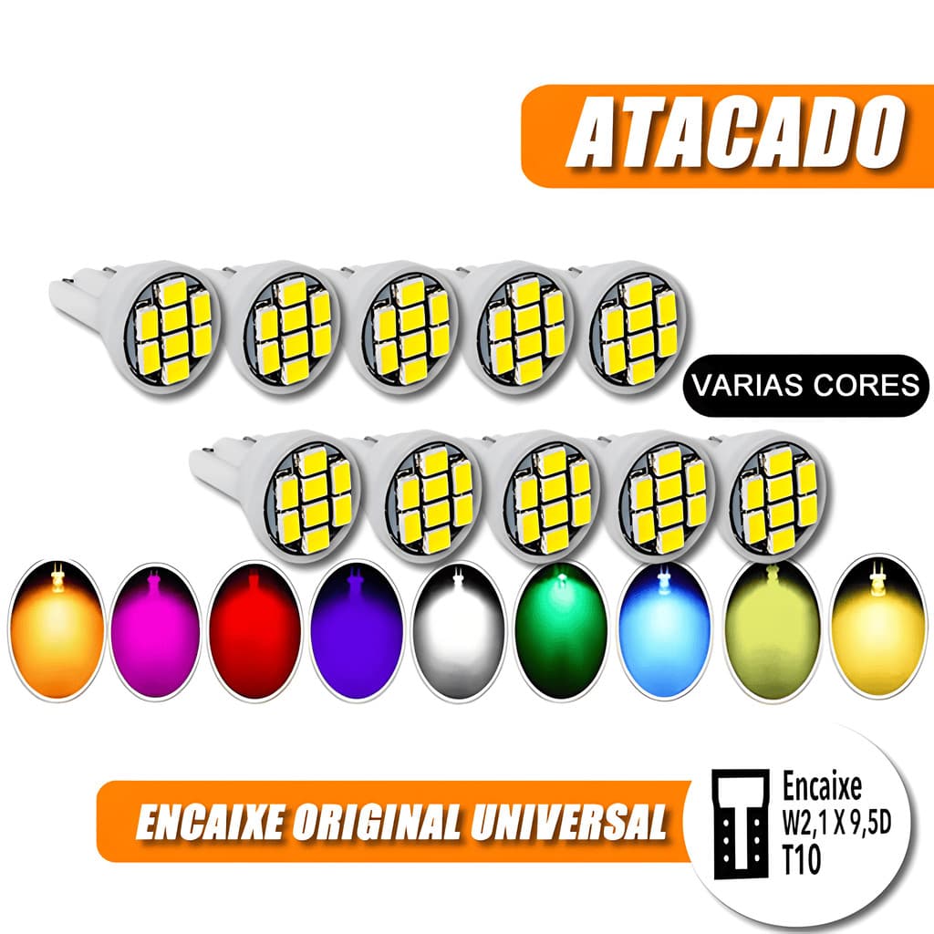 Kit 1, 2, 5 ou 10 Lâmpadas Pingo T10 8 Leds 12v Teto Mala Placa Farolete Atacado