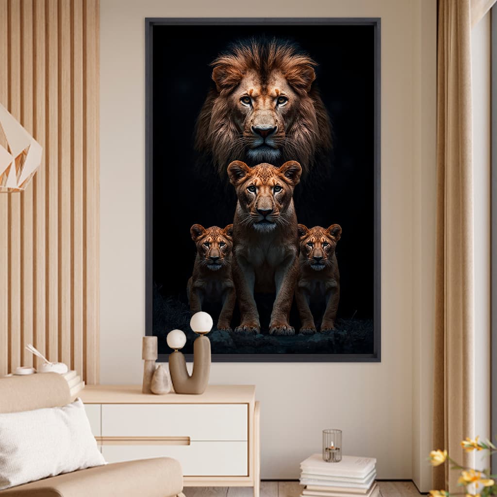 Quadro Decorativo Família de Leões – Arte Imponente e Sofisticada para Sala ou Quarto