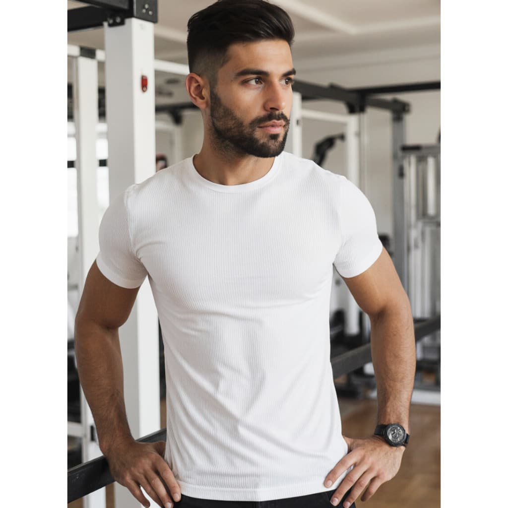 Camiseta Canelada Slim Justa ao Corpo Estilo Americana Academia estilosa gringa ribana branca