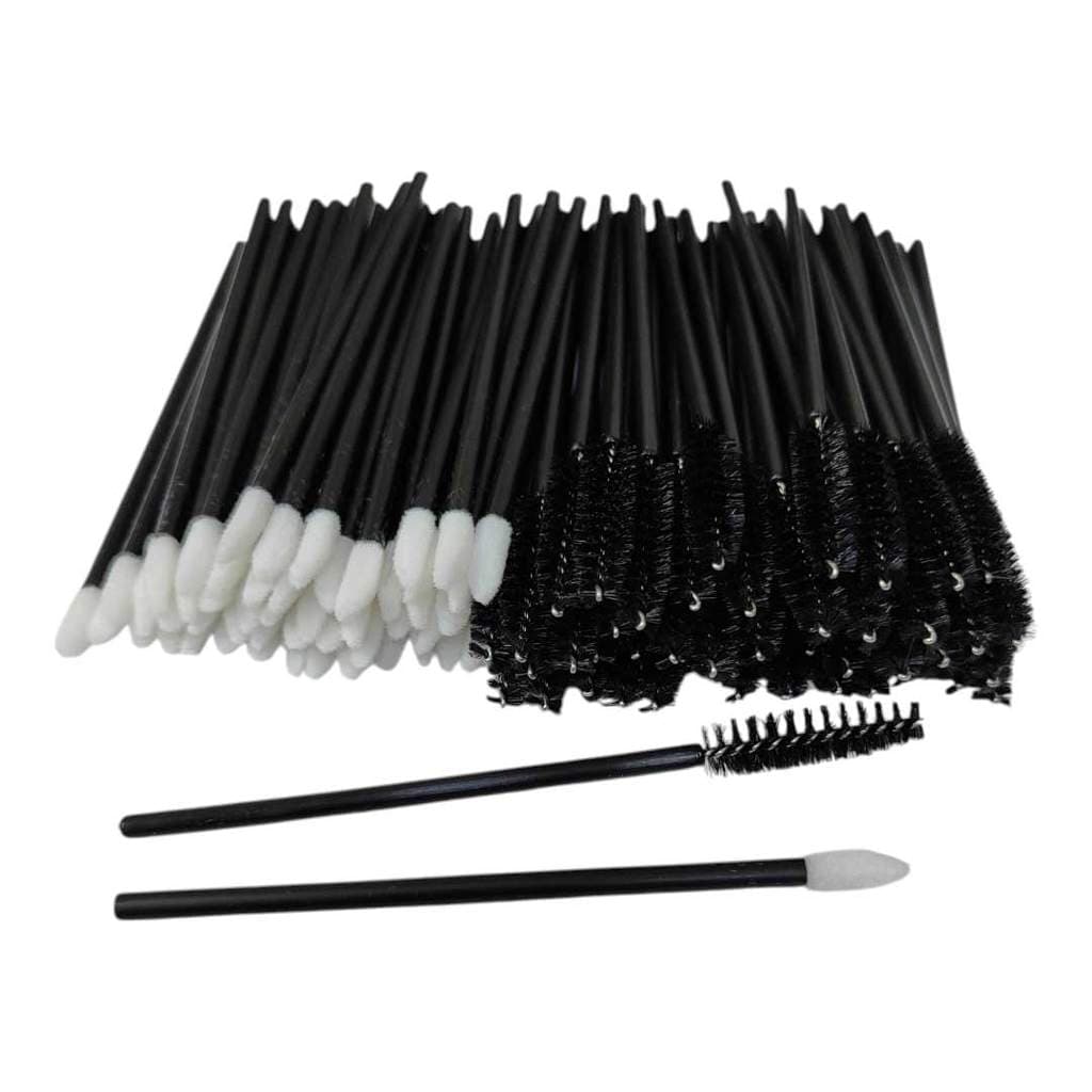 Kit 50 Escovinha Preta + 50 Pincel Aplicador Gloss Preto