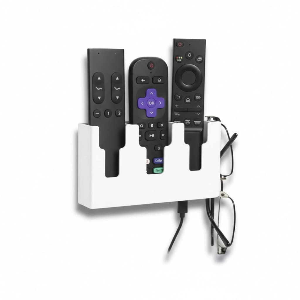 Suporte Controle Remoto Parede 3 Lugares Preto/Branco Fita 3M ou Parafuso