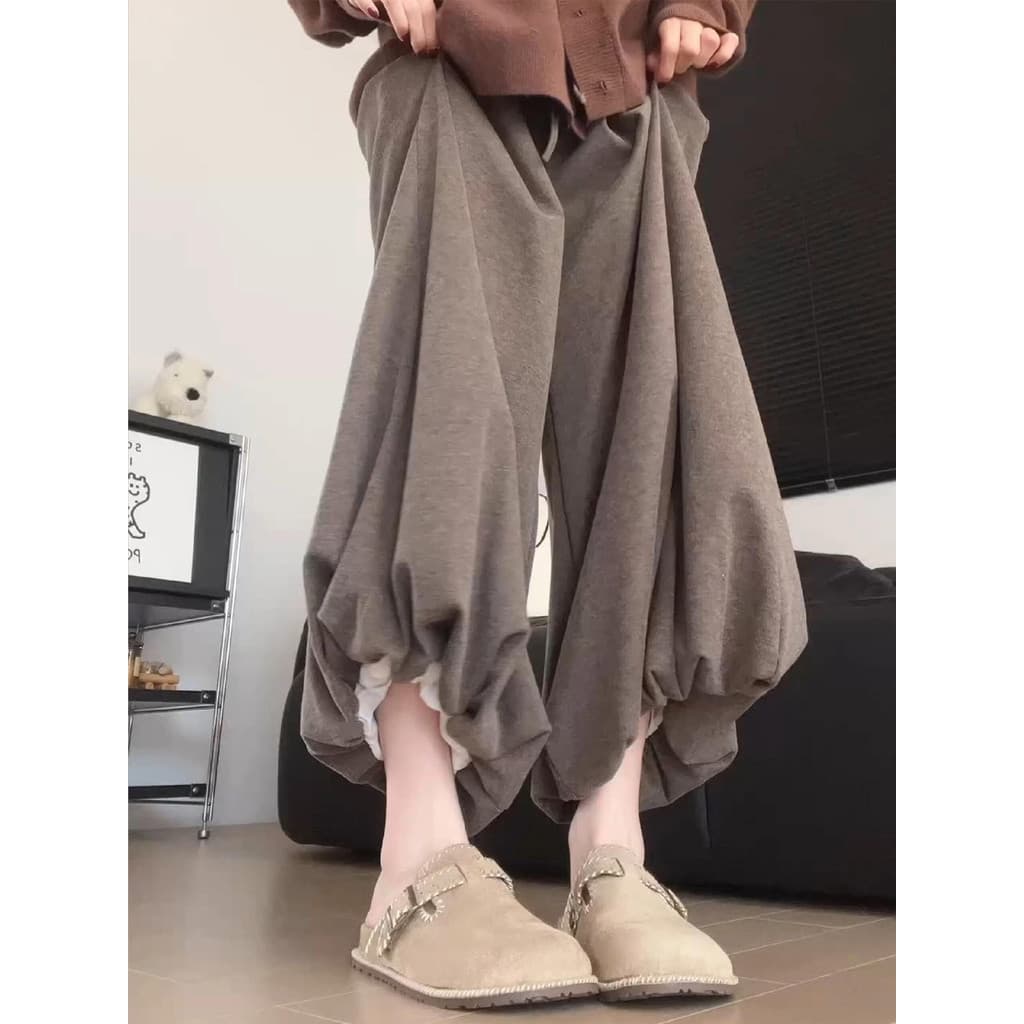 Cor de café glutinoso arroz Culottes feminino 2026 novo estilo outono pequeno fino solto estilo preguiçoso Casual Bud ca